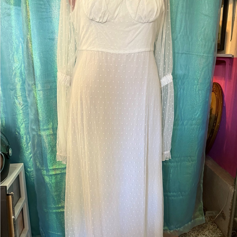 Katacomb White Sheer Sleeve Dress with Swiss Dot - Picture 2 of 7